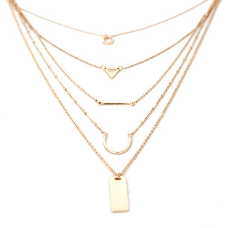 Necklace Simple Geometric Gold Color, Multi Layer Pendant Necklace Jewelry for Women