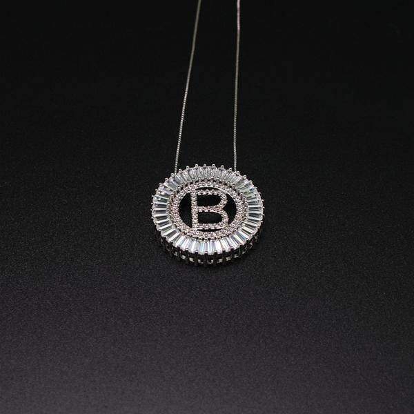 necklace white-B Letter pendant necklace cubic zirconia Silver