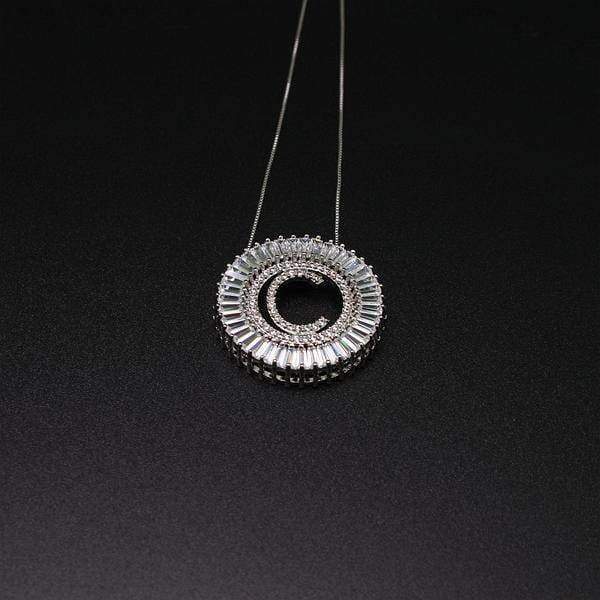 necklace white-C Letter pendant necklace cubic zirconia Silver