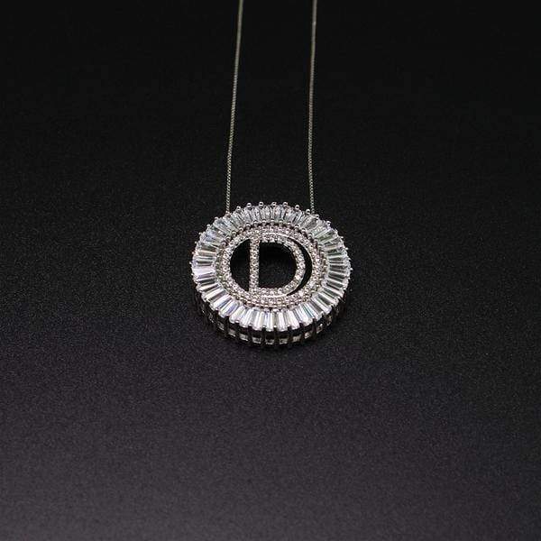necklace white-D Letter pendant necklace cubic zirconia Silver