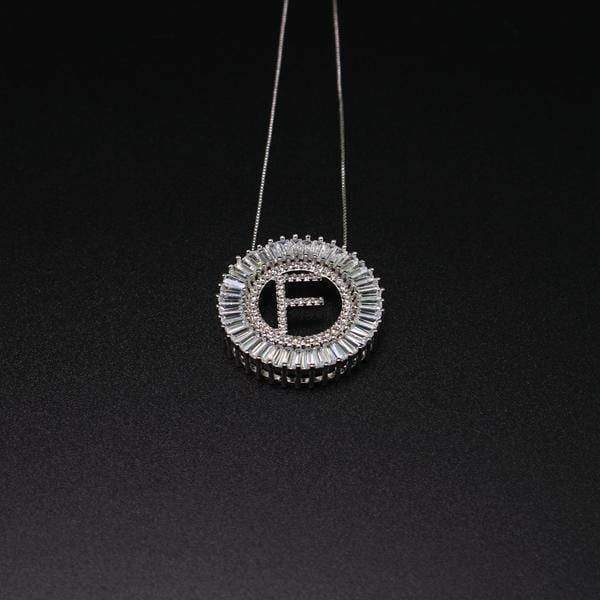 necklace white-F Letter pendant necklace cubic zirconia Silver