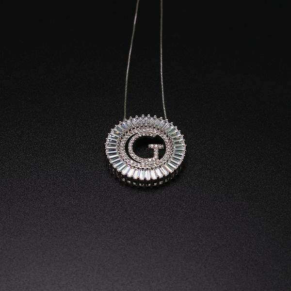necklace white-G Letter pendant necklace cubic zirconia Silver