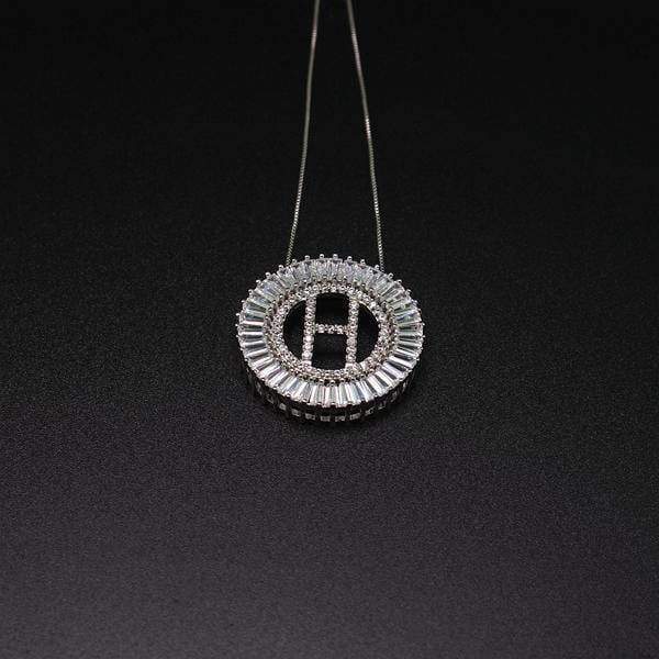necklace white-H Letter pendant necklace cubic zirconia Silver