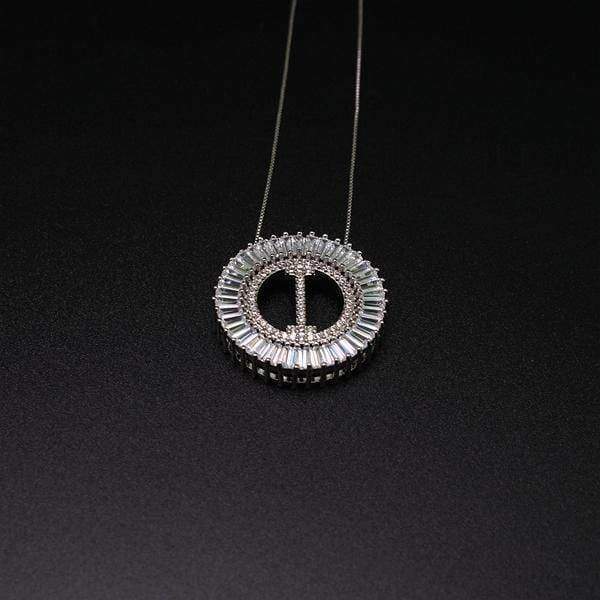 necklace white-I Letter pendant necklace cubic zirconia Silver