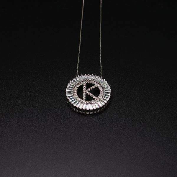 necklace white-K Letter pendant necklace cubic zirconia Silver