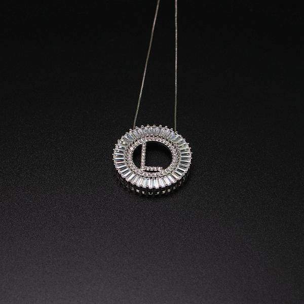 necklace white-L Letter pendant necklace cubic zirconia Silver