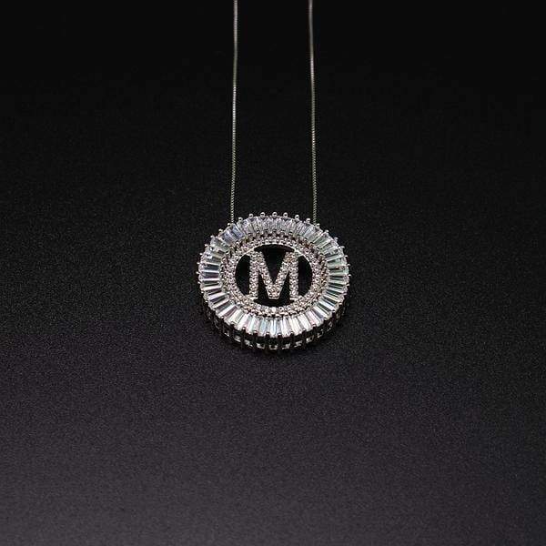 necklace white-M Letter pendant necklace cubic zirconia Silver