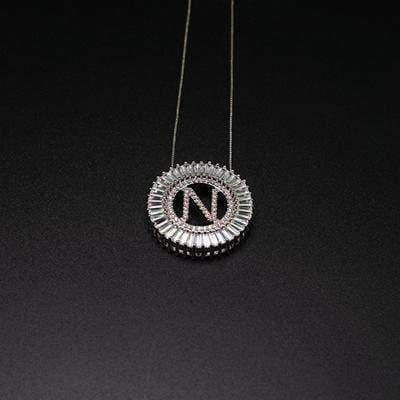 necklace white-N Letter pendant necklace cubic zirconia Silver