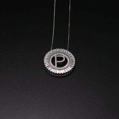 necklace white-P Letter pendant necklace cubic zirconia Silver