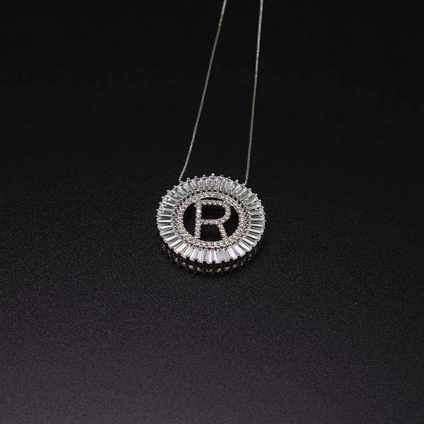 necklace white-R Letter pendant necklace cubic zirconia Silver