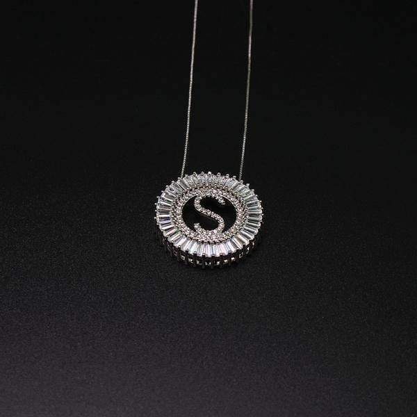 necklace white-S Letter pendant necklace cubic zirconia Silver