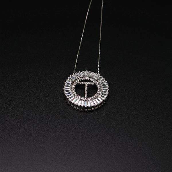 necklace white-T Letter pendant necklace cubic zirconia Silver