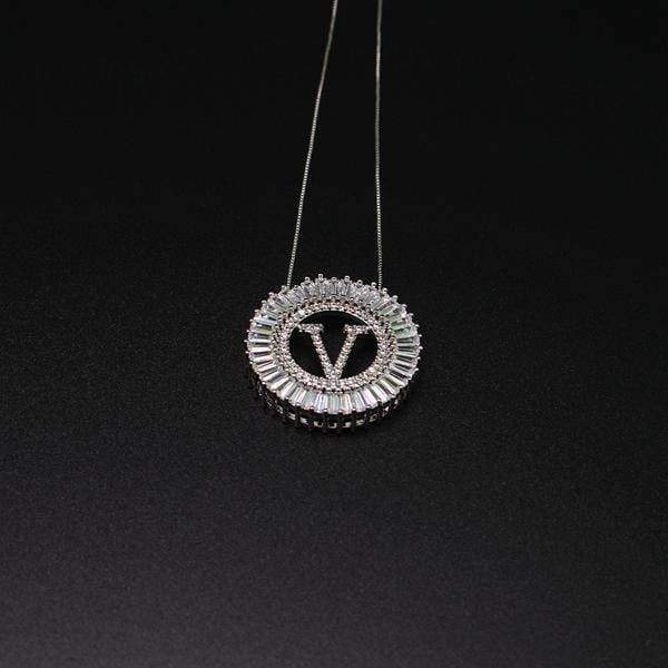 necklace white-V Letter pendant necklace cubic zirconia Silver