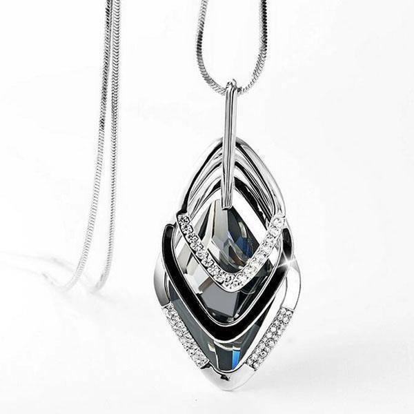 26 Designs, Geometric Crystal long Pendant Necklaces