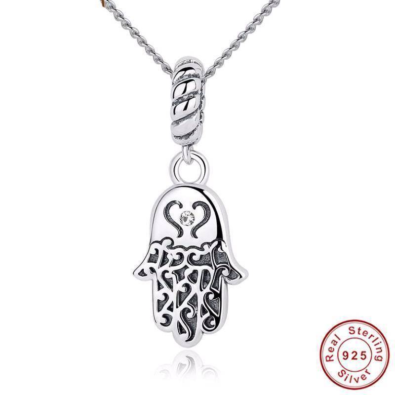 925 Sterling Silver Lucky Hamsa Pendant Necklace Women Fine Jewelry