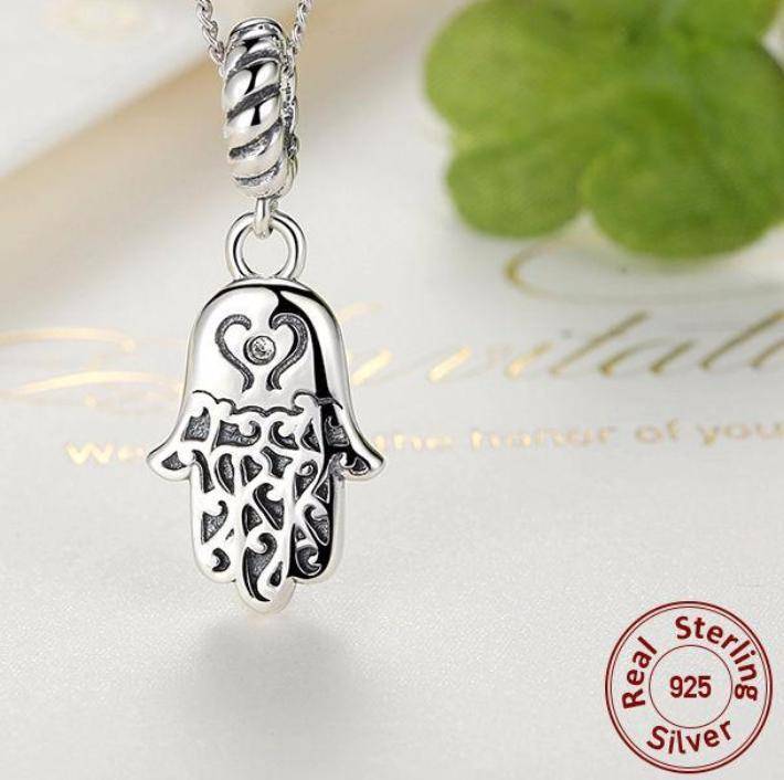 925 Sterling Silver Lucky Hamsa Pendant Necklace Women Fine Jewelry