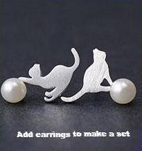 925 Sterling Silver overlay, Imitation Pearl Cat Necklace pendant