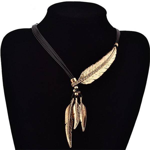 necklaces Black Feather Necklaces Rope Leather Vintage Statement Necklace