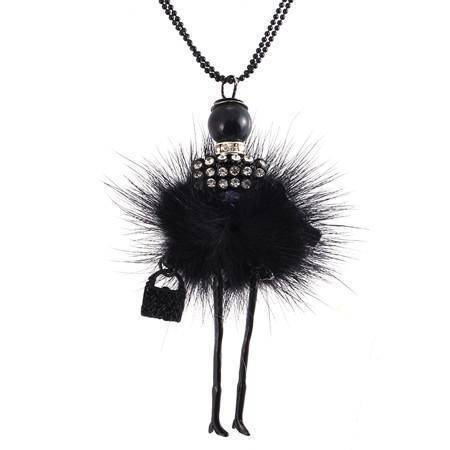 Necklaces Black Handmade Doll Long Chain Pendant Rhinestone Necklaces