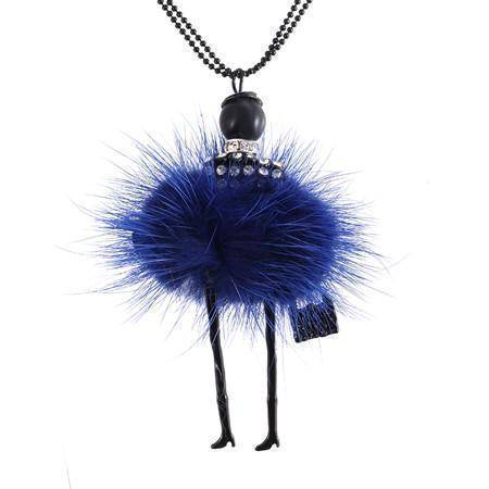Necklaces Blue Handmade Doll Long Chain Pendant Rhinestone Necklaces