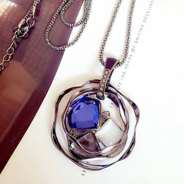 necklaces blue Pendant Necklaces Sweater Long Crystal Chain