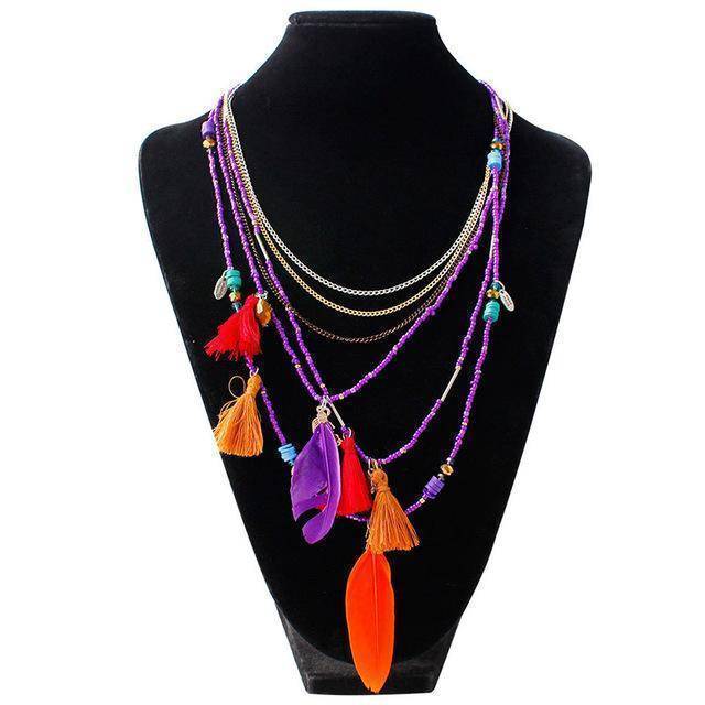 necklaces Bohemian  Necklaces Handmade Multilayered Beads Long Feather Tassel
