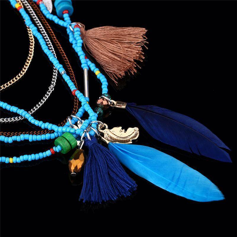 necklaces Bohemian  Necklaces Handmade Multilayered Beads Long Feather Tassel