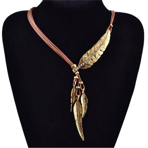 necklaces Brown Feather Necklaces Rope Leather Vintage Statement Necklace