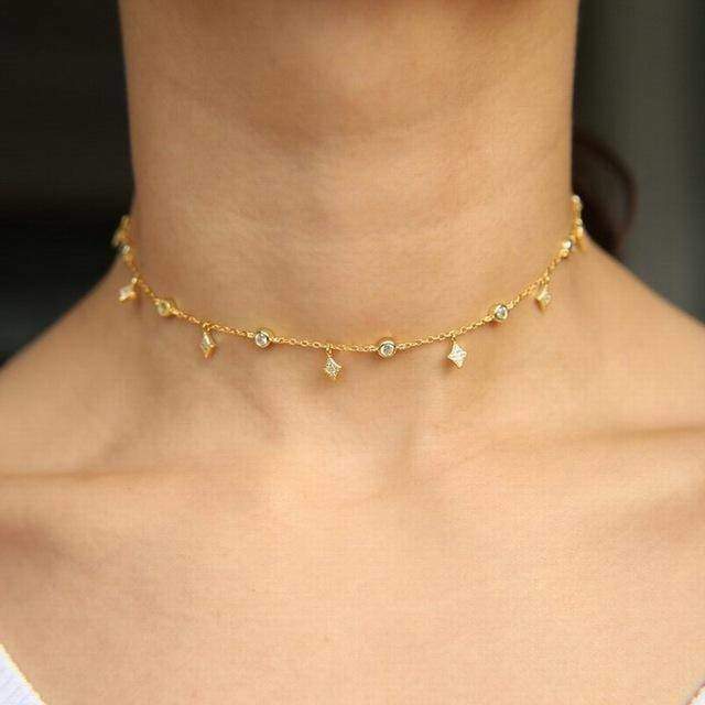 necklaces Gold choker Moon & star drop charm silver choker Layered CZ silver 925 necklace