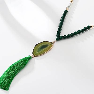 Necklaces green Druzy Natural Stone Pendant Fringed Bohemian Tassel