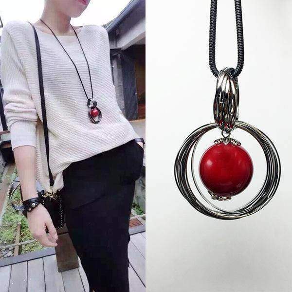 necklaces Long Pendant Necklace, Red Beads Circle Sweater Chain