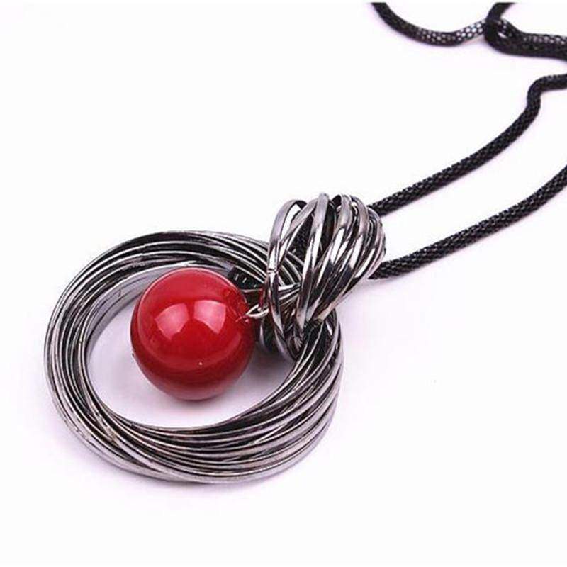 necklaces Long Pendant Necklace, Red Beads Circle Sweater Chain