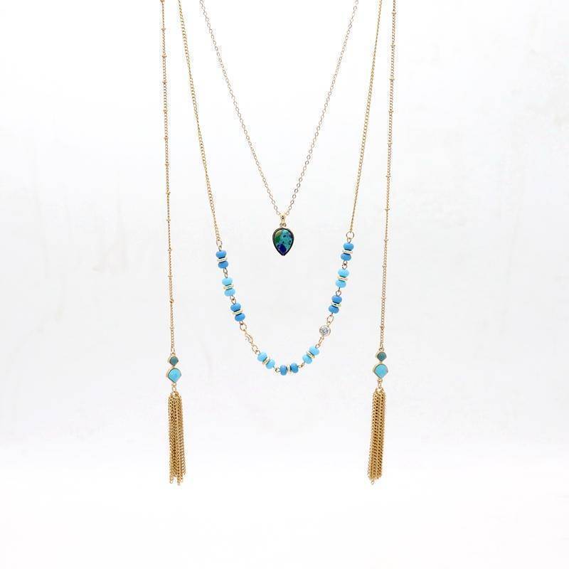 Necklaces New crystal jewelry water drop Natural stone mint beads multilayer necklace double chain tassel necklaces