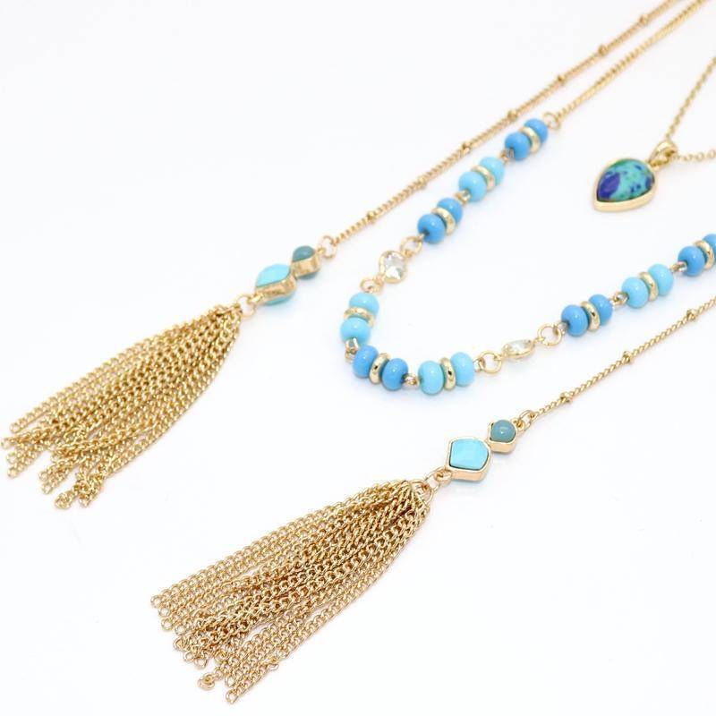 Necklaces New crystal jewelry water drop Natural stone mint beads multilayer necklace double chain tassel necklaces