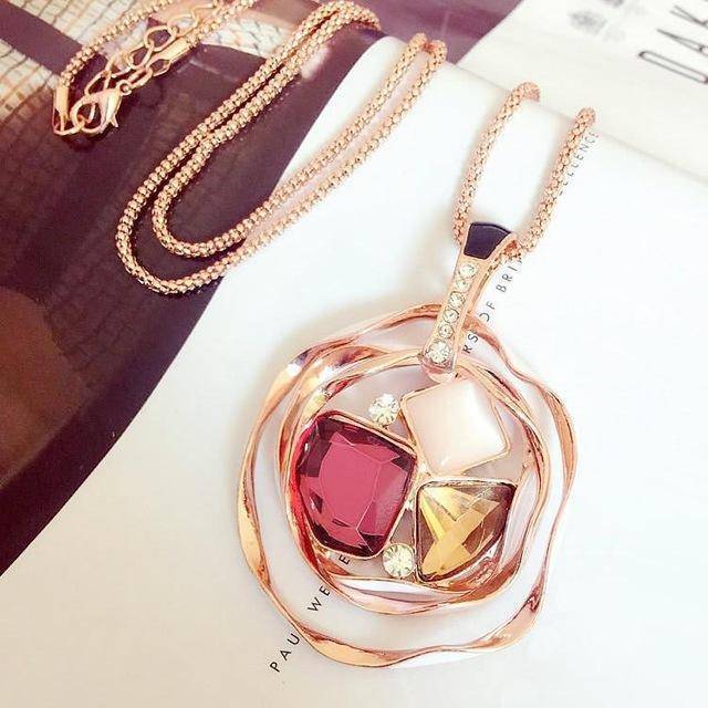 necklaces red Pendant Necklaces Sweater Long Crystal Chain
