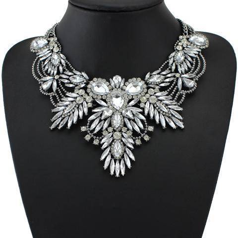 necklaces Silver Crystal Collar Statement Necklace