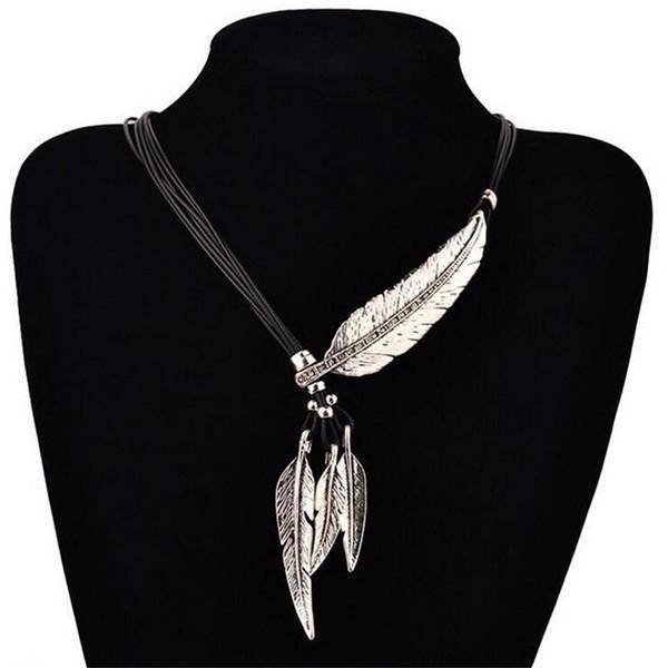 necklaces Silver Feather Necklaces Rope Leather Vintage Statement Necklace
