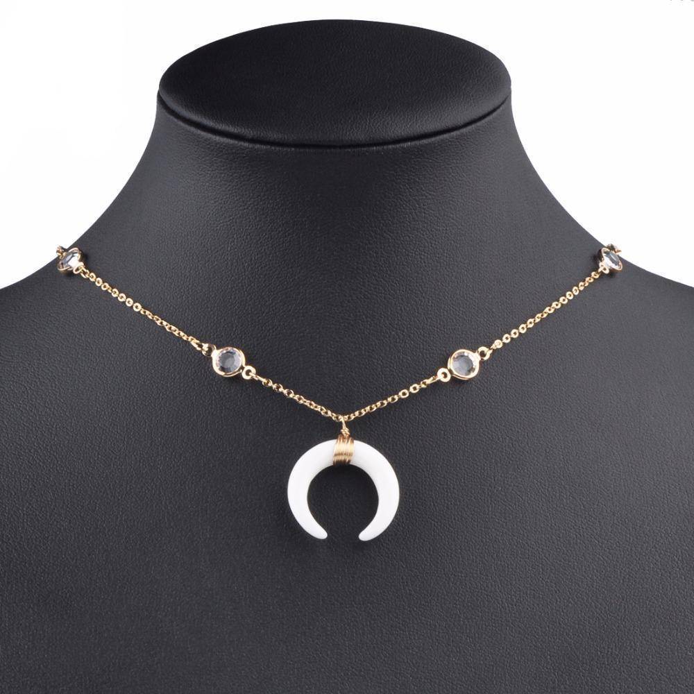 necklaces Style1 Gold Vintage Acrylic Ox Horn Moon Choker Bohemian Necklace
