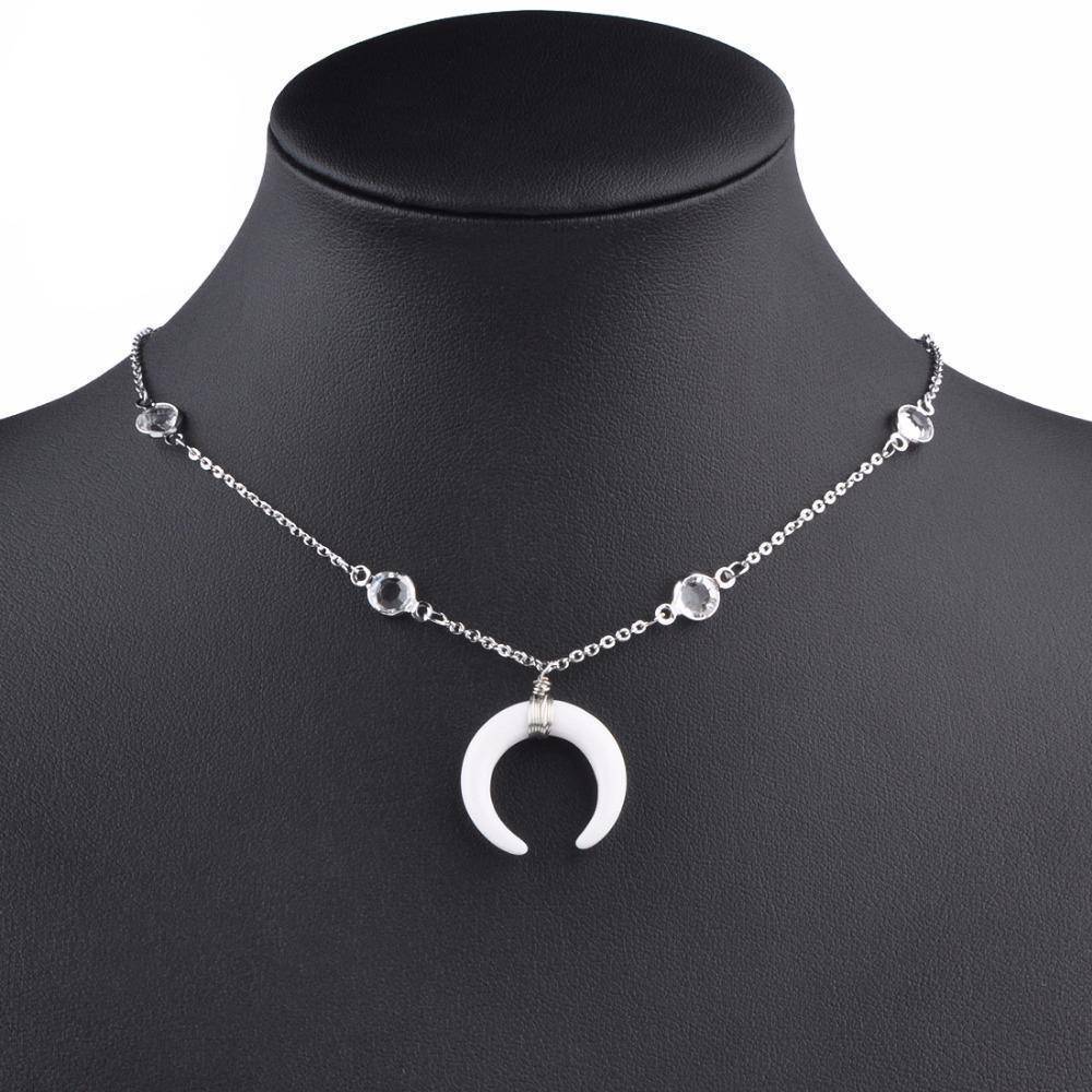 necklaces Style1 Silver Vintage Acrylic Ox Horn Moon Choker Bohemian Necklace