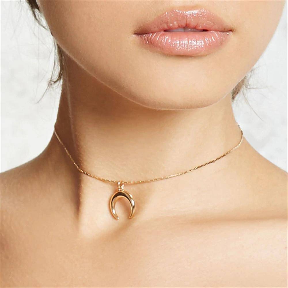 necklaces Style6 Gold Vintage Acrylic Ox Horn Moon Choker Bohemian Necklace