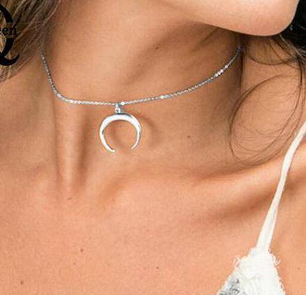 necklaces Style6 Silver Vintage Acrylic Ox Horn Moon Choker Bohemian Necklace