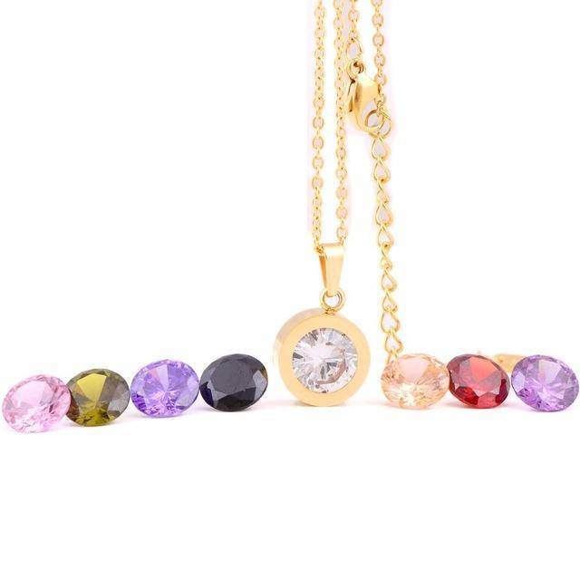 Pendant Necklaces Gold Luxury Interchangeable 8 crystal stone necklace, 10mm Pendant, Stainless Steel