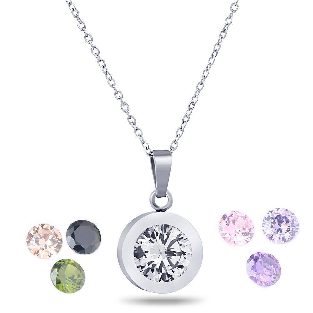 Pendant Necklaces Luxury Interchangeable 8 crystal stone necklace, 10mm Pendant, Stainless Steel