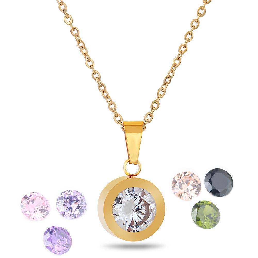 Pendant Necklaces Luxury Interchangeable 8 crystal stone necklace, 10mm Pendant, Stainless Steel