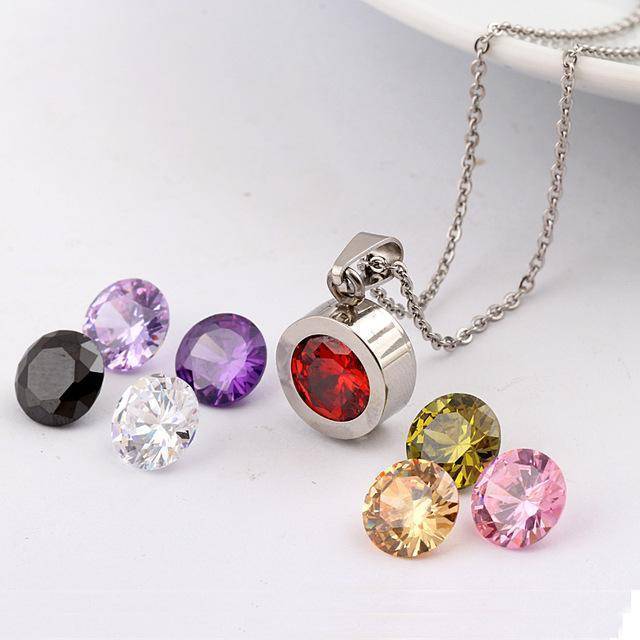 Pendant Necklaces Silver Luxury Interchangeable 8 crystal stone necklace, 10mm Pendant, Stainless Steel