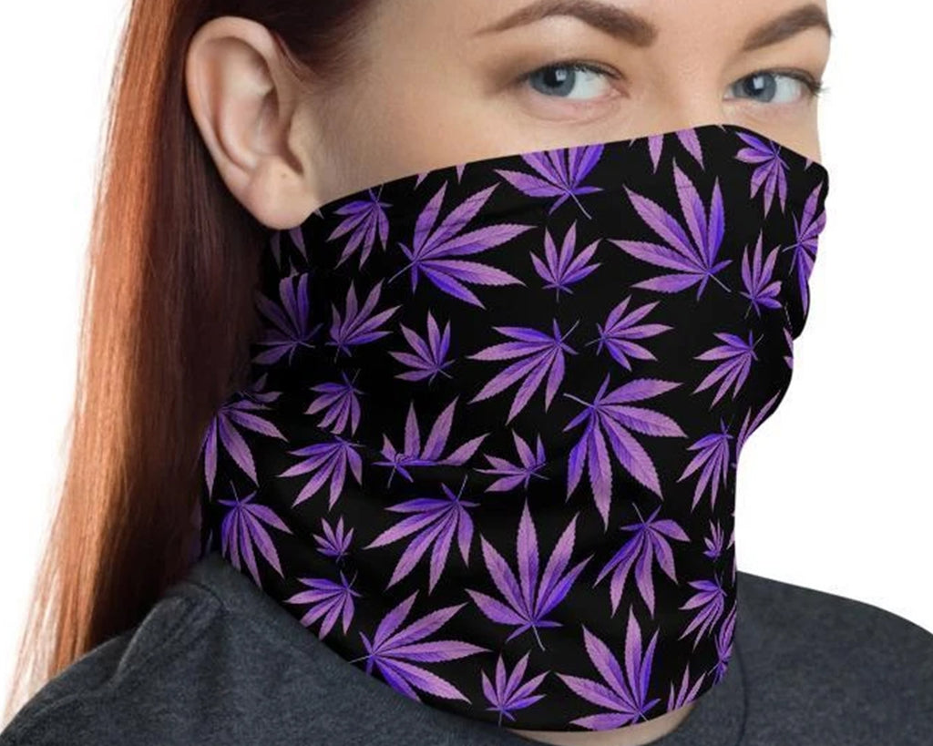 Purple Leaves - Neck Gaiter Multi functional Face cover Scarf Head wear Headband Balaclava Mask Wrist & Hairband Bandana - US Fast Shipping