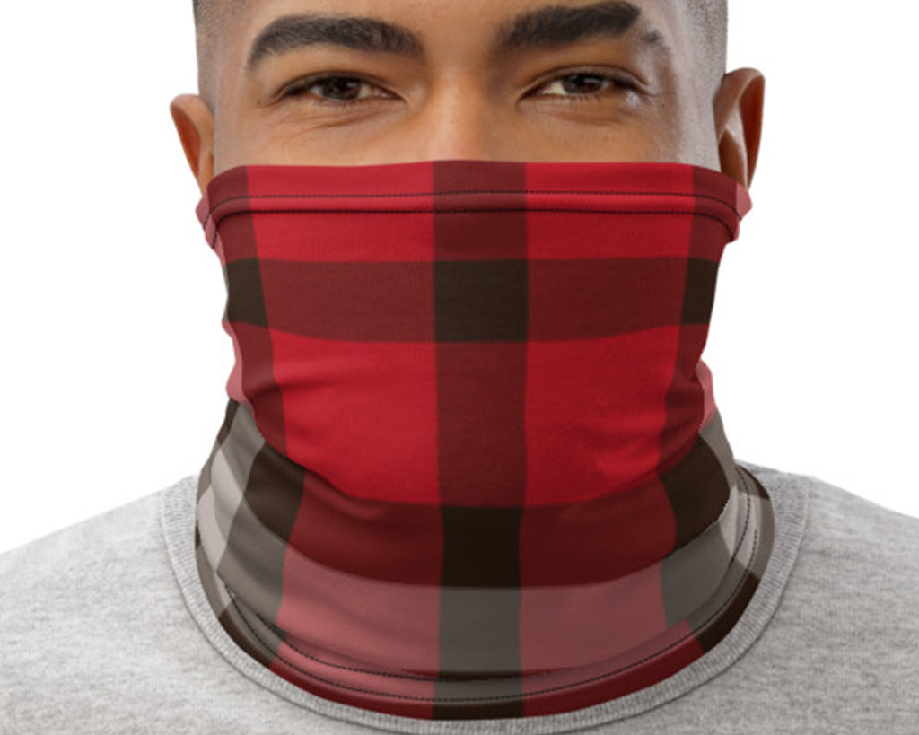 Red brown plaid gray checkered - neck gaiter 12 in 1 face cover head wear headband wrap balaclava mask head wear beanie - US Fast Shipping