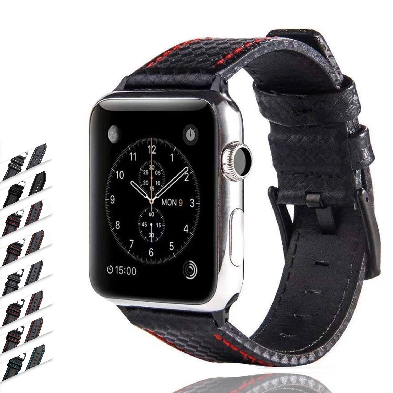 Mens Luxury Designers Black Apple Watch Band Carbon Fiber Leather 7 6