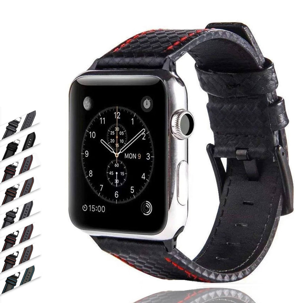 Apple Red-silver / 38mm or 40mm Mens Luxury designers black Apple watch band Carbon fiber Leather 6 5