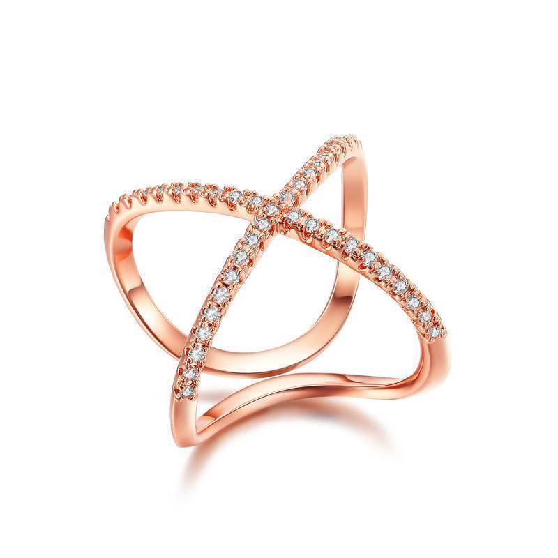 Rings 5.5 / Rose Gold X Ring Adjustable Micro Paved Zirconia Cross Open Ring